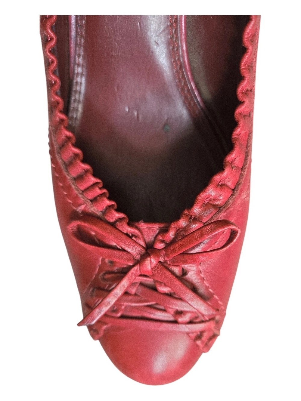 Hilary Radley Red Braided Leather Pumps with Ruffles & Bow - Picture 9 of 12